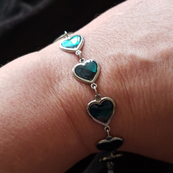 Vintage Abalone Silver Bracelet Heart Design - Picture 2 of 3